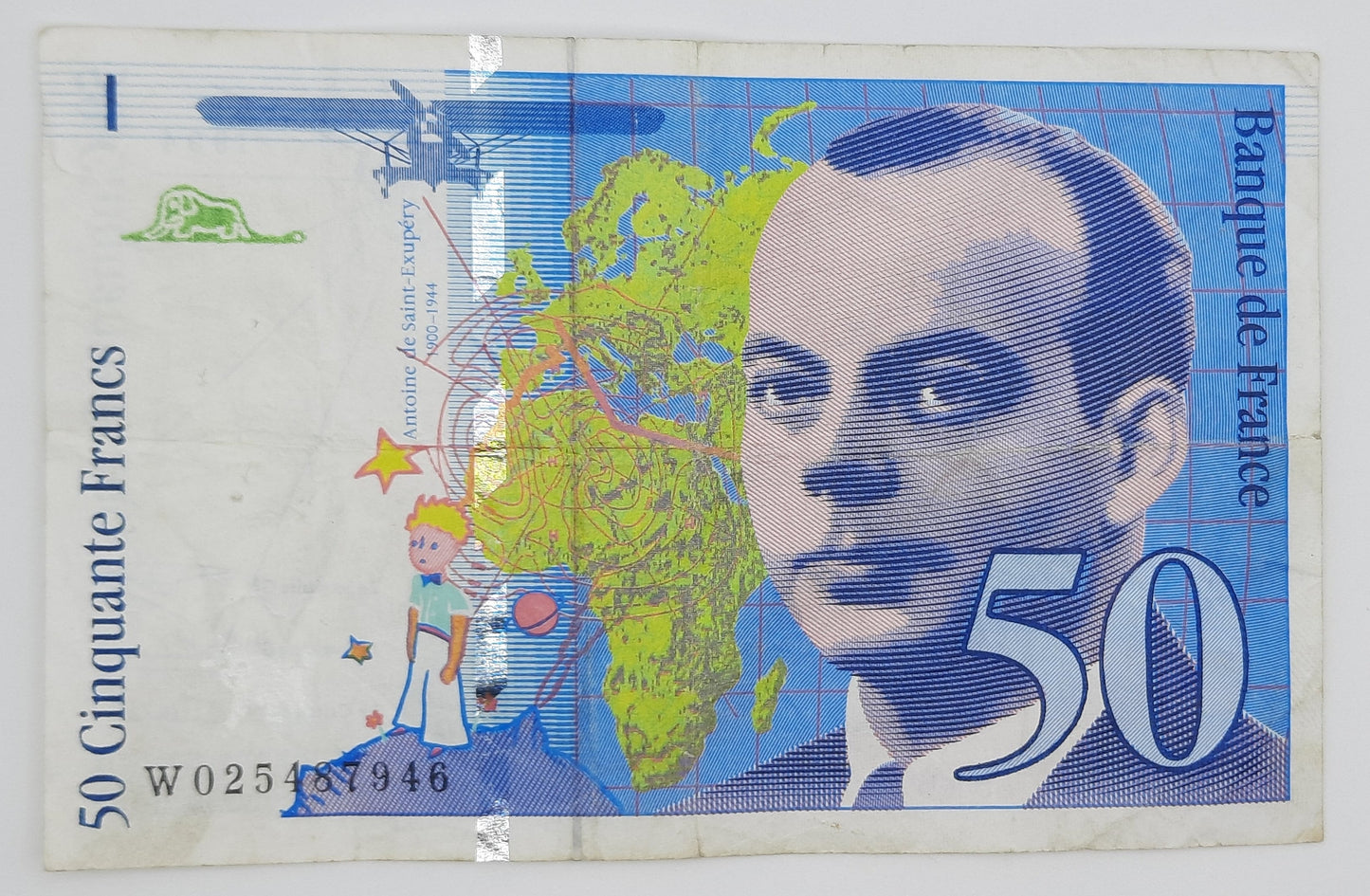 1994 Banque De France - 50 (Fifty) French Francs Banknote Serial No. W 025487946