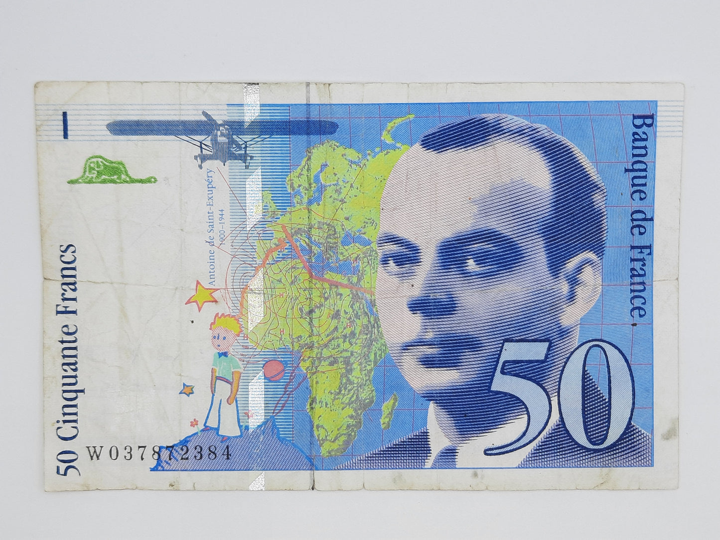 1997 Banque De France - 50 (Fifty) French Francs Banknote Serial No. W 037872384