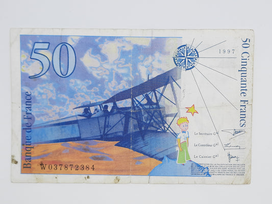 1997 Banque De France - 50 (Fifty) French Francs Banknote Serial No. W 037872384
