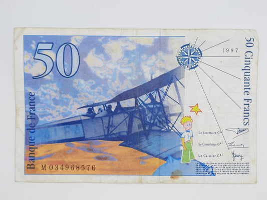 1997 Banque De France - 50 (Fifty) French Francs Banknote Serial No. M 03496876