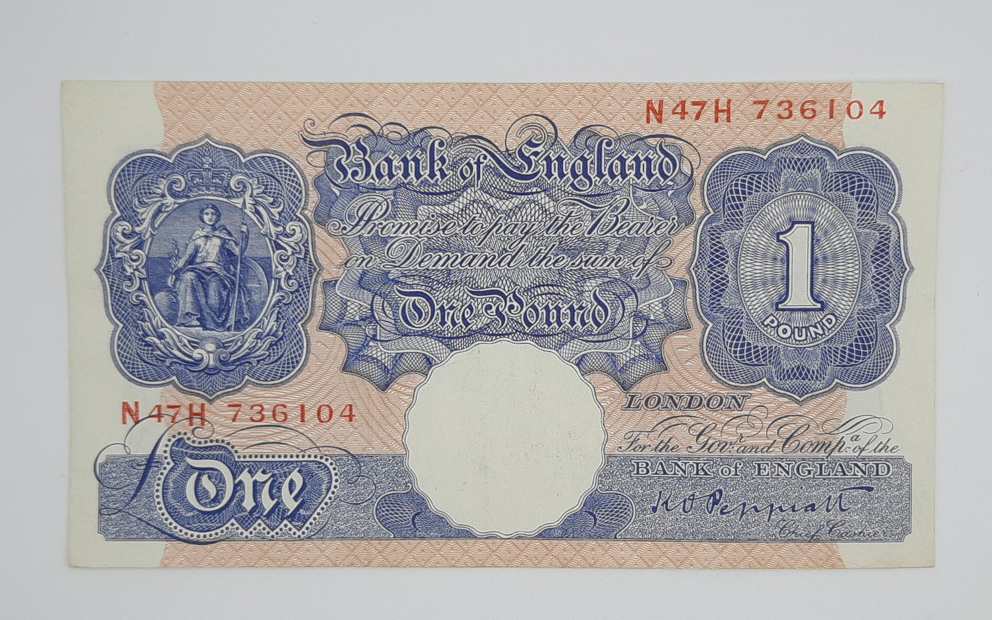 1940 - Bank of England, UK - £1 (One) British Pound Banknote Serial No. N47H 736104 - Peppiatt