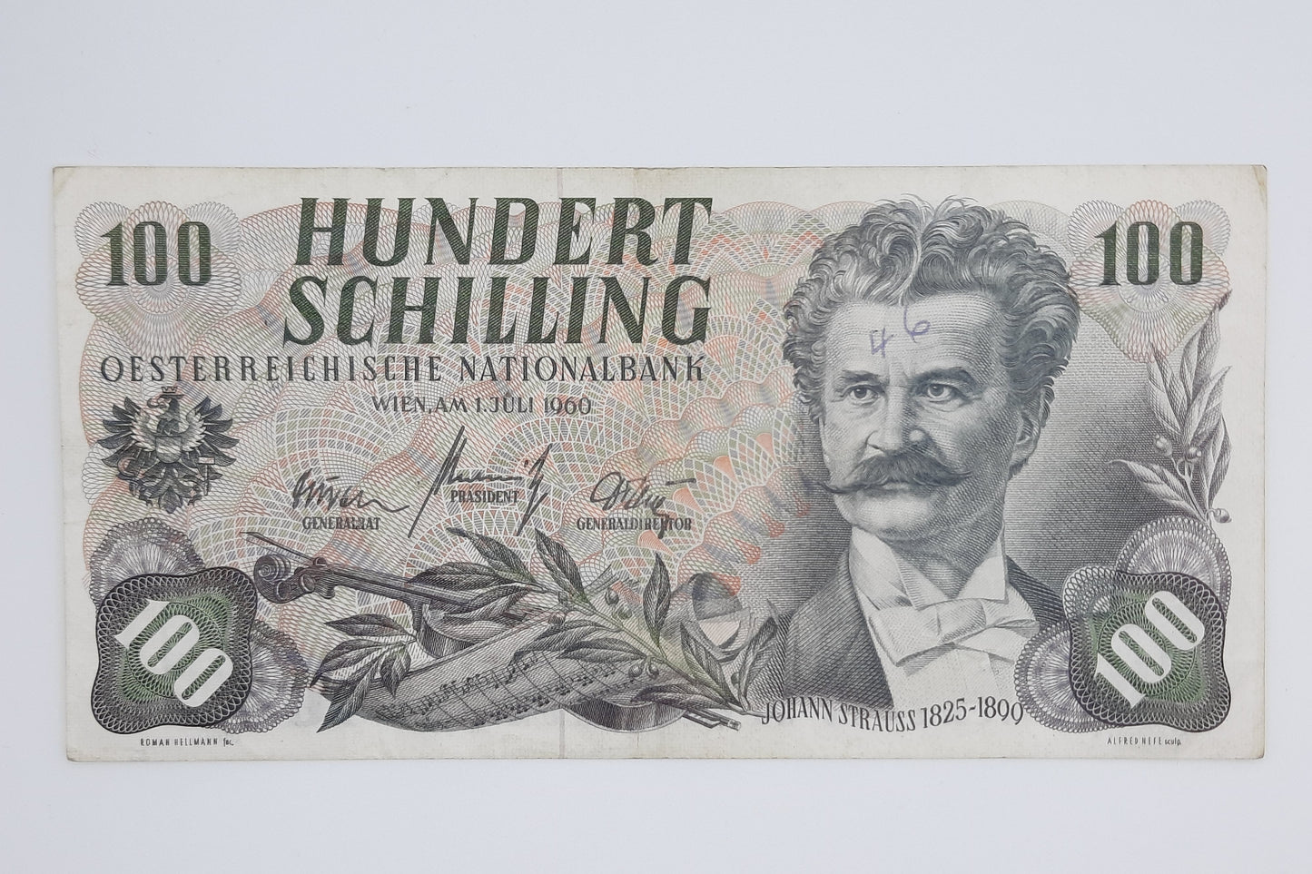 1960 - Austria, Austrian National Bank - 100 Austrian Schilling Banknote Serial No. B 720990 E