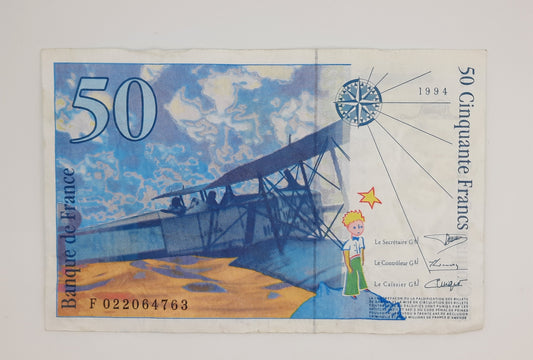 1994 Banque De France - 50 (Fifty) French Francs Banknote Serial No. F 022064763