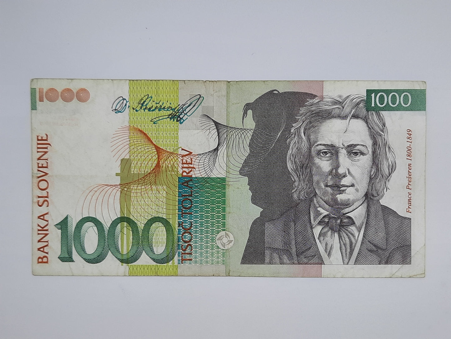 1992 Banka Slovenije, SLOVENIA - 1000 Slovenian Tolarjev Banknote Serial No. AP 053629