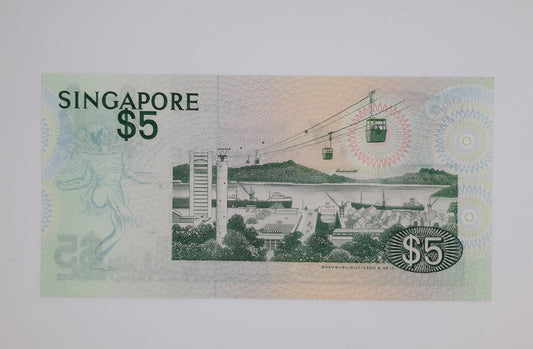 1976 SINGAPORE / Singapura - $5 (Five) Singapore Dollars SGD Banknote Serial No. A73 044185