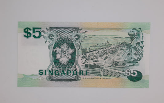 1996 SINGAPORE / Singapura - $5 (Five) Singapore Dollars SGD Banknote Serial No. B21 099191