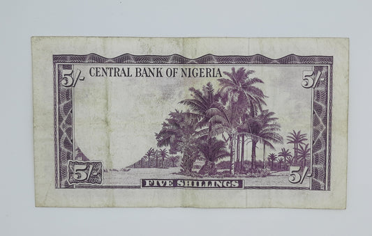 1958 Federation of NIGERIA - 5 (Five) Nigerian Shillings Banknote Serial No. C2 774586