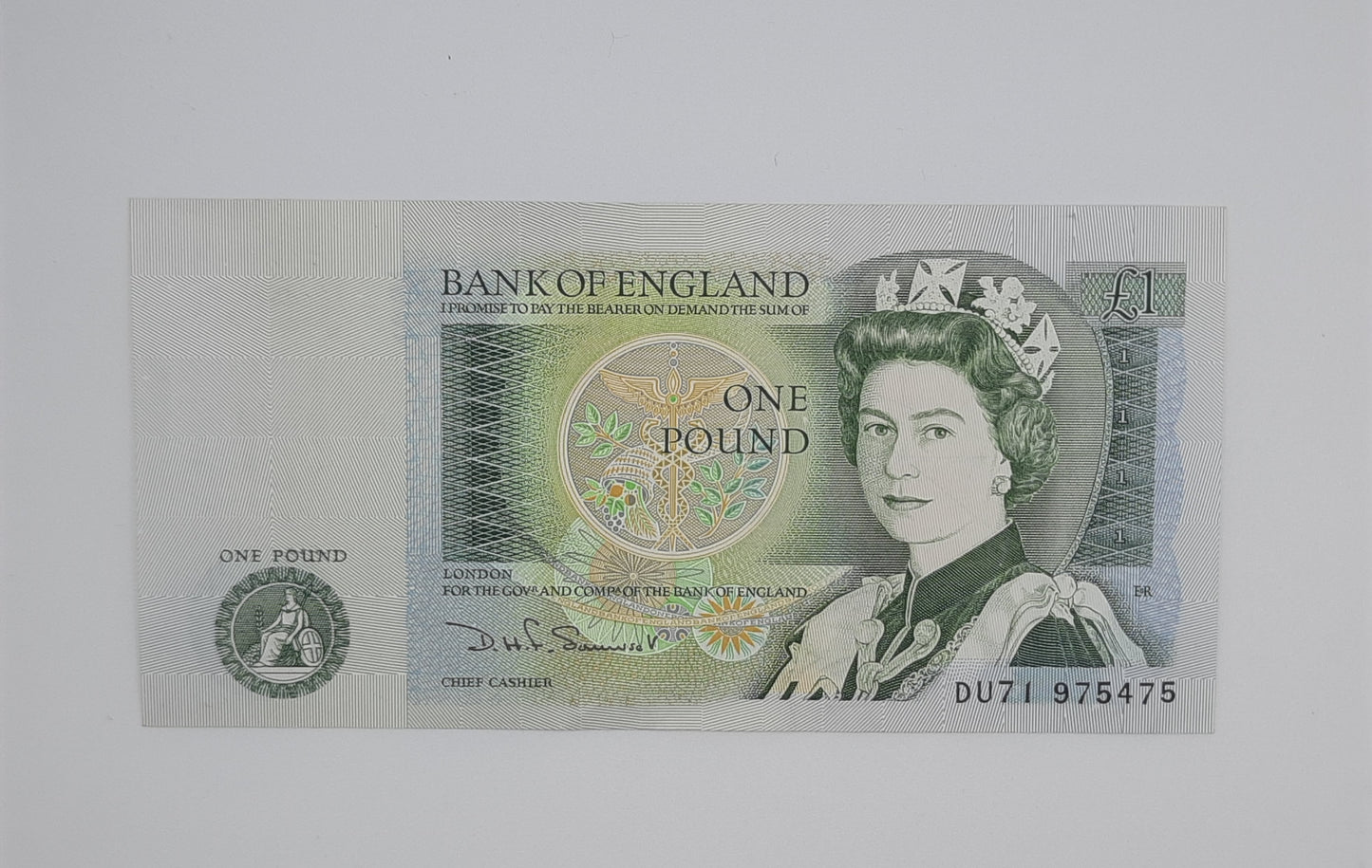 1981 Bank of ENGLAND, UK - £1 (One) British Pound Banknote Serial No. DU71 975475 Somerset