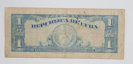 1949 Banco Nacional De Cuba - 1 (One) Peso Banknote Serial No. J 279831 A P-75