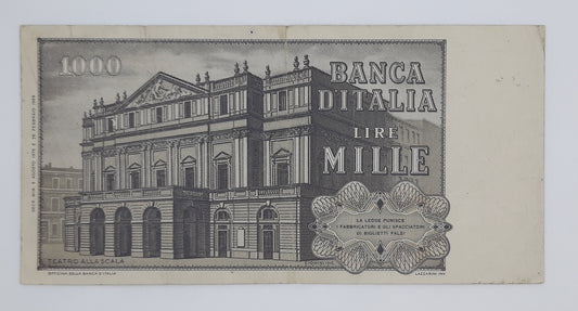 1975 Banca D'Italia, Italy - 1000 Italian Lire ITL Banknote Serial NO. QC 949524 N P-101d