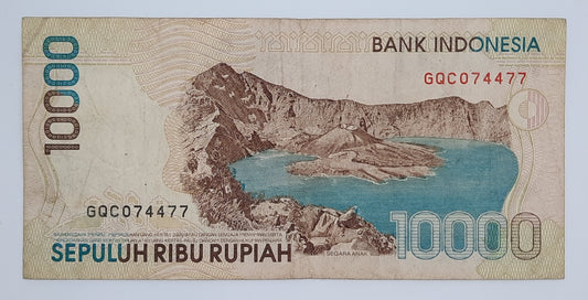 1998 Bank Indonesia - 10000 Indonesian Rupiah Banknote Serial No. GQC 074477 P-137a