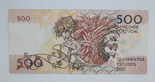 1992 Banco De PORTUGAL - 500 Portuguese Escudos Banknote Serial No. CDH 620120 P-180d