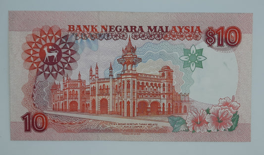 1989 Bank Negara Malaysia - 10 (Ten) Malaysian Ringgit Banknote Serial NO. RK 0084295 P-29