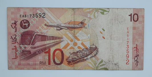 1997 Bank Negara Malaysia - 10 (Ten) Malaysian Ringgit Banknote Serial NO. EA 5173592 P-42