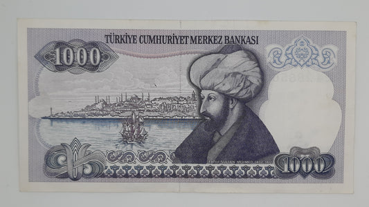1988 Central Bank of TURKEY - 1000 Lira Banknote Serial No. H24 288566 P-196