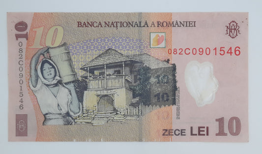 2008 - Romania, Banca Nationala A Romaniei - 10 (Ten) Romanian Lei Banknote Serial No. 082C 0901546 P-119