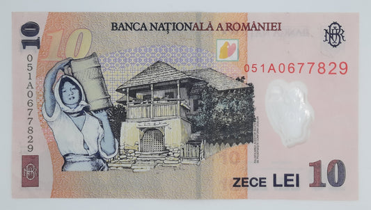 2005 - Romania, Banca Nationala A Romaniei - 10 (Ten) Romanian Lei Banknote Serial No. 051A 0677829 P-119a