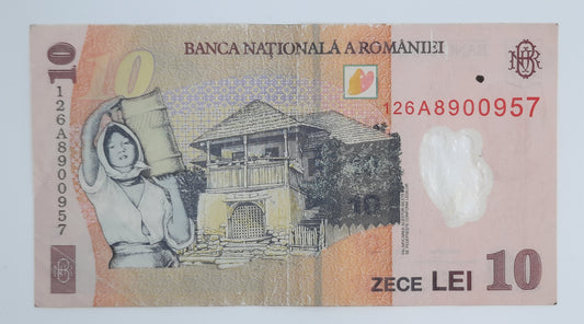 2008 - Romania, Banca Nationala A Romaniei - 10 (Ten) Romanian Lei Banknote Serial No. 126A 8900957 P-119