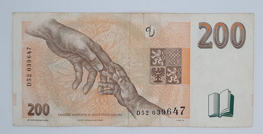 1998 Czech Republic, Ceska Narodni Banka - 200 Czech Korun /Koruna Banknote Serial No. D52 039647 P-19