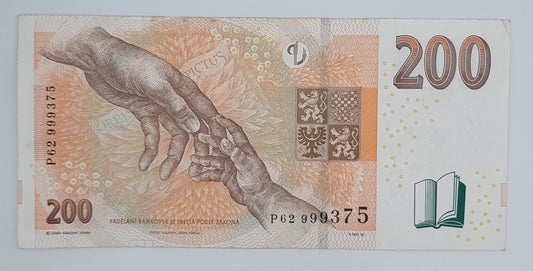 2018 Czech Republic, Ceska Narodni Banka - 200 Czech Korun /Koruna Banknote Serial No. P62 999375 P-19