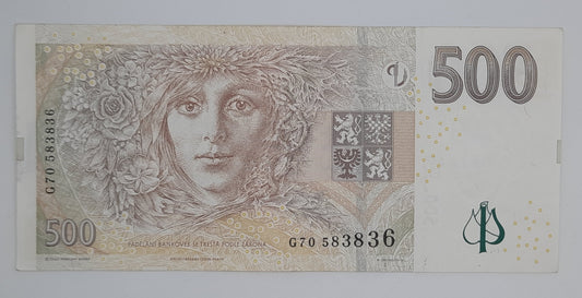 2009 Czech Republic, Ceska Narodni Banka - 500 Czech Korun /Koruna Banknote Serial No. G70 583836 P-24