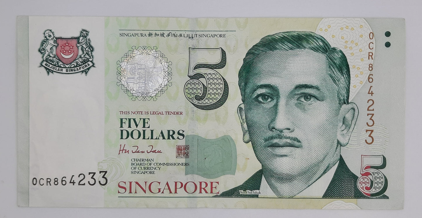 1999 SINGAPORE / Singapura - 5 (Five) Singapore Dollars SGD Banknote Serial No. 0CR 864233 P-39