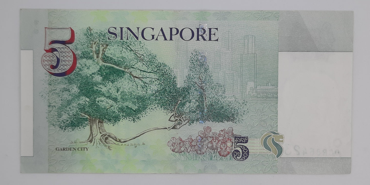 1999 SINGAPORE / Singapura - 5 (Five) Singapore Dollars SGD Banknote Serial No. 0CR 864233 P-39