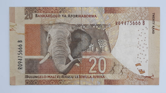 2015 South African Reserve Bank / 20 South African Rand ZAR Banknote, Bill No. RQ 9475666 B P-139b