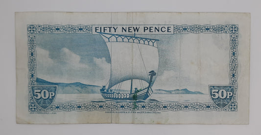 1972 Isle of Man Government - 50 (Fifty) New Pence Banknote Serial No. B 463245 P-28
