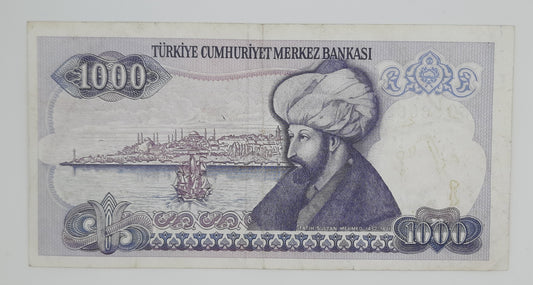 1986 Central Bank of TURKEY - 1000 Lira Banknote Serial No. E50 930631 P-196