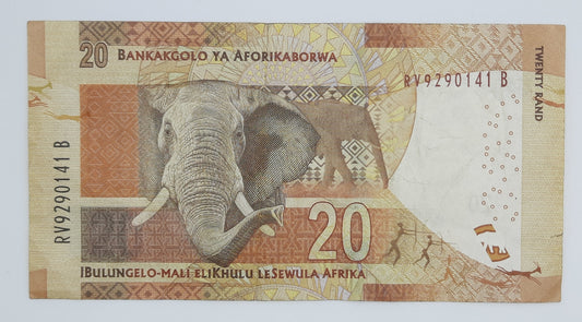2015 South African Reserve Bank / 20 South African Rand ZAR Banknote, Bill No. RV 9290141 B P-139b