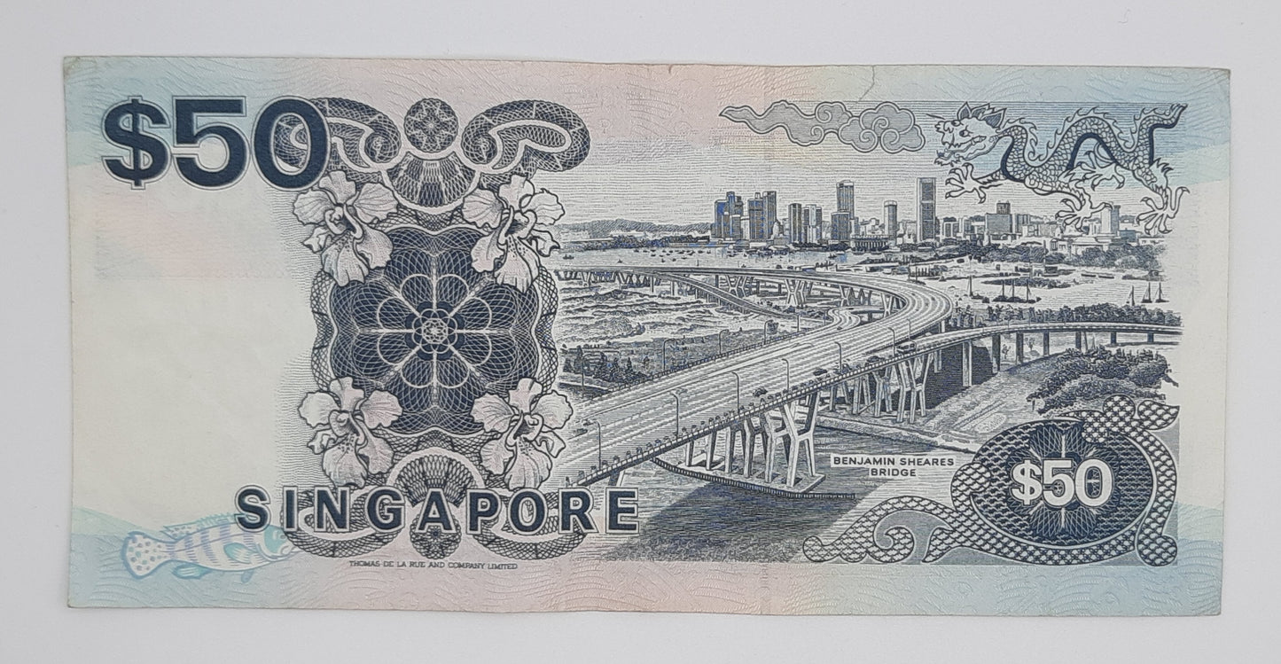 1994 SINGAPORE / Singapura - 50 (Fifty) Singapore Dollars SGD Banknote Serial No. D41 703593 P-32