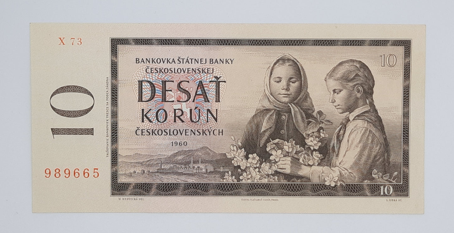 1960 States Bank of Czechoslovakia - 10 (Ten) Korun Banknote, Serial No. X73 989665 P-88