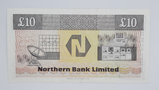1988 Northern Bank Limited, Northern Ireland UK - 10 (Ten) Northern Irish Pounds Note Serial No. B 8001123 P-194