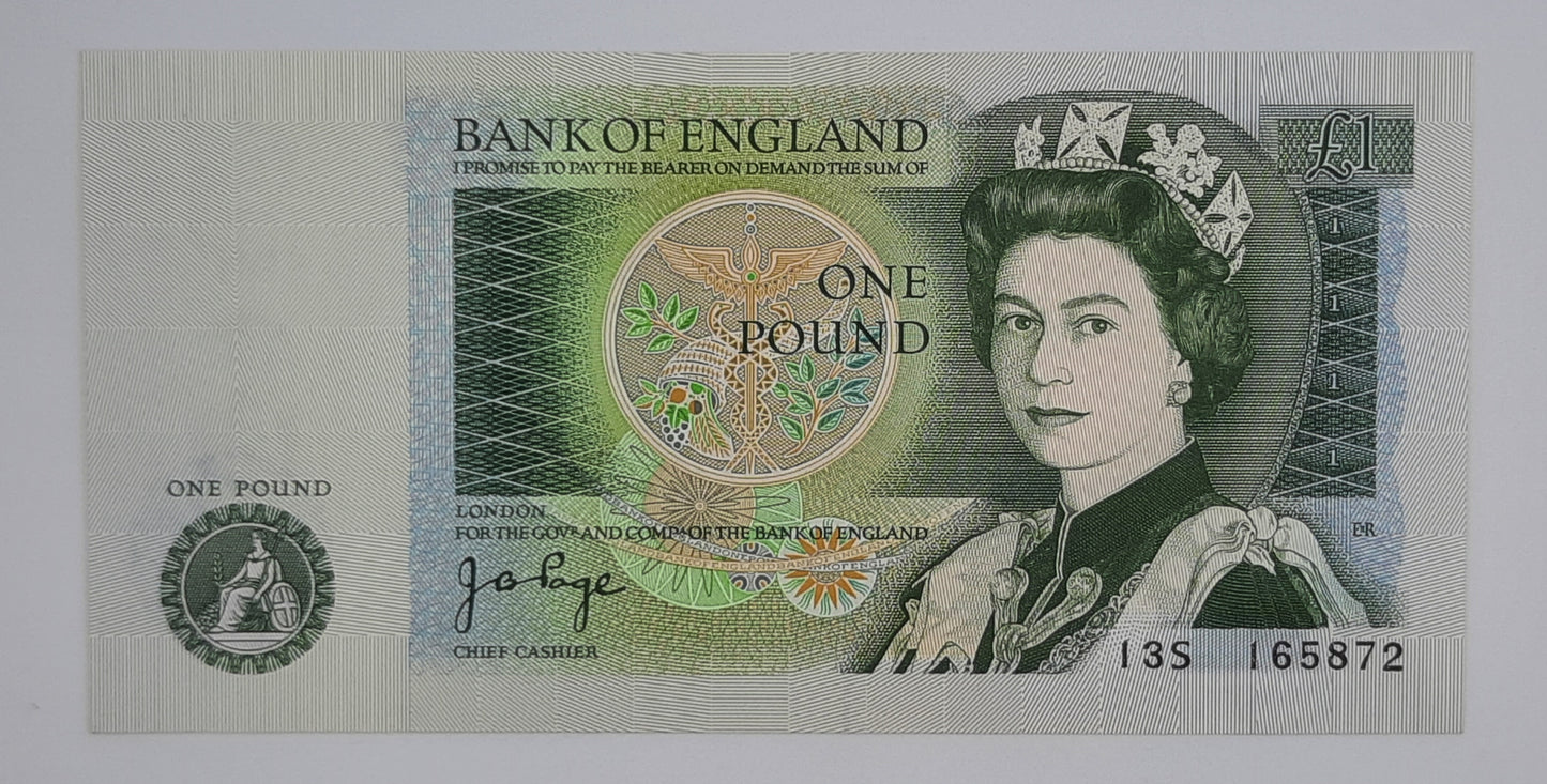 1978 Bank of ENGLAND, UK - £1 (One) British Pound Banknote Serial No.13S 165872 P-377a