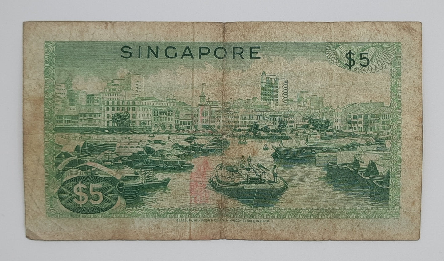 1967 SINGAPORE / Singapura - $5 (Five) Singapore Dollars SGD Banknote Serial No. A3 831256 P-2