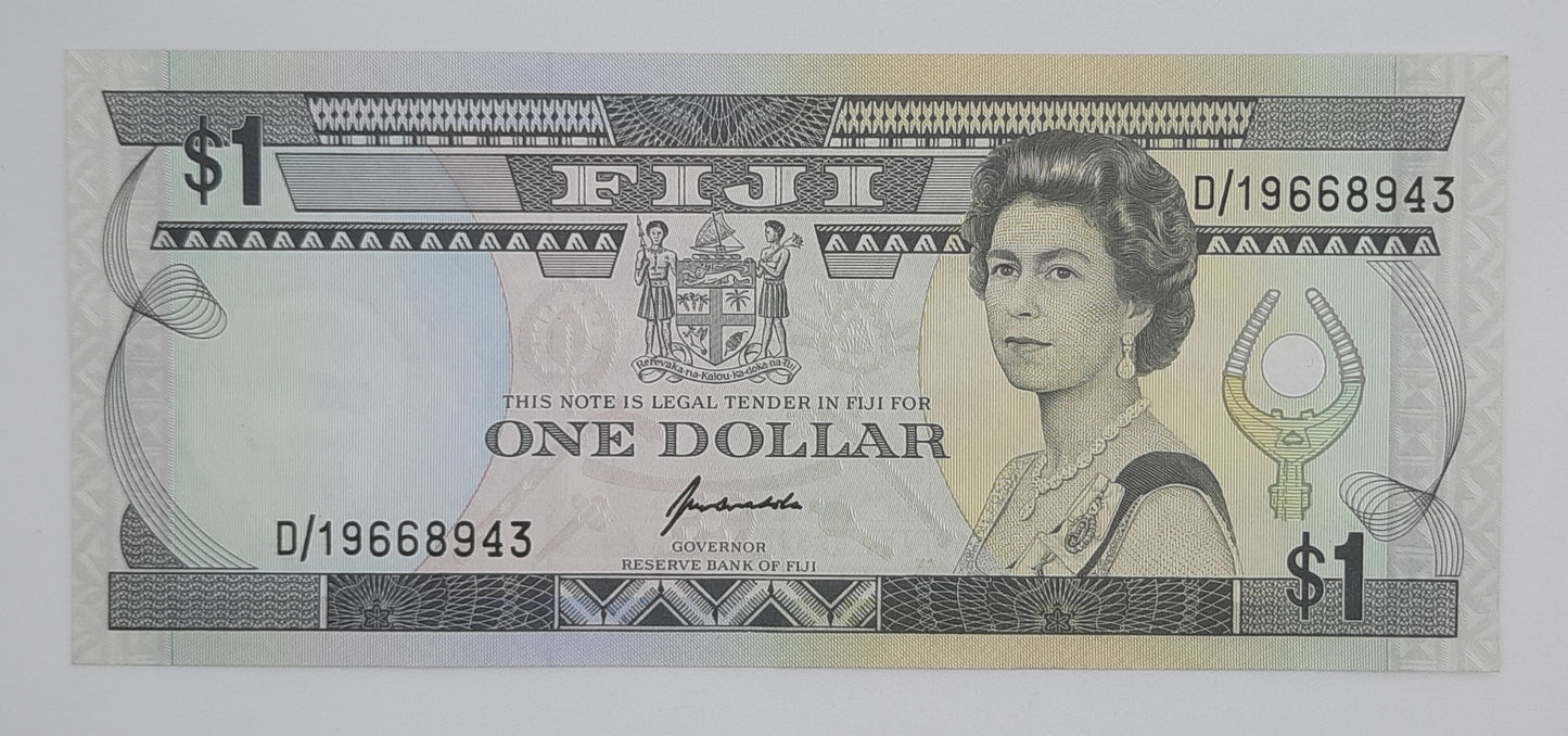 1993 Reserve Bank of Fiji - 1 (One) Fiji Dollar Banknote P-89a