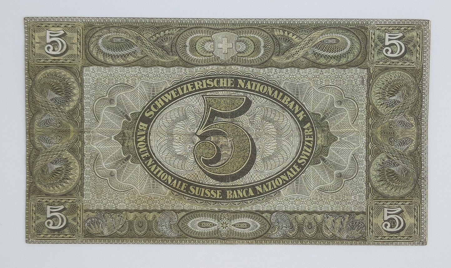 1939 Switzerland, Schweizerische Nationalbank - 5 (Five) Swiss Francs / Franken Banknote Serial No. 20A 022625 P-11