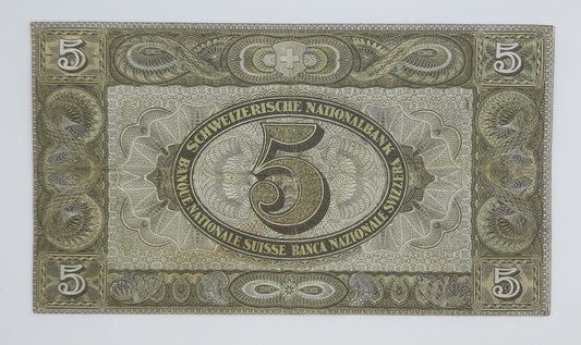 1939 Switzerland, Schweizerische Nationalbank - 5 (Five) Swiss Francs / Franken Banknote Serial No. 20A 022625 P-11