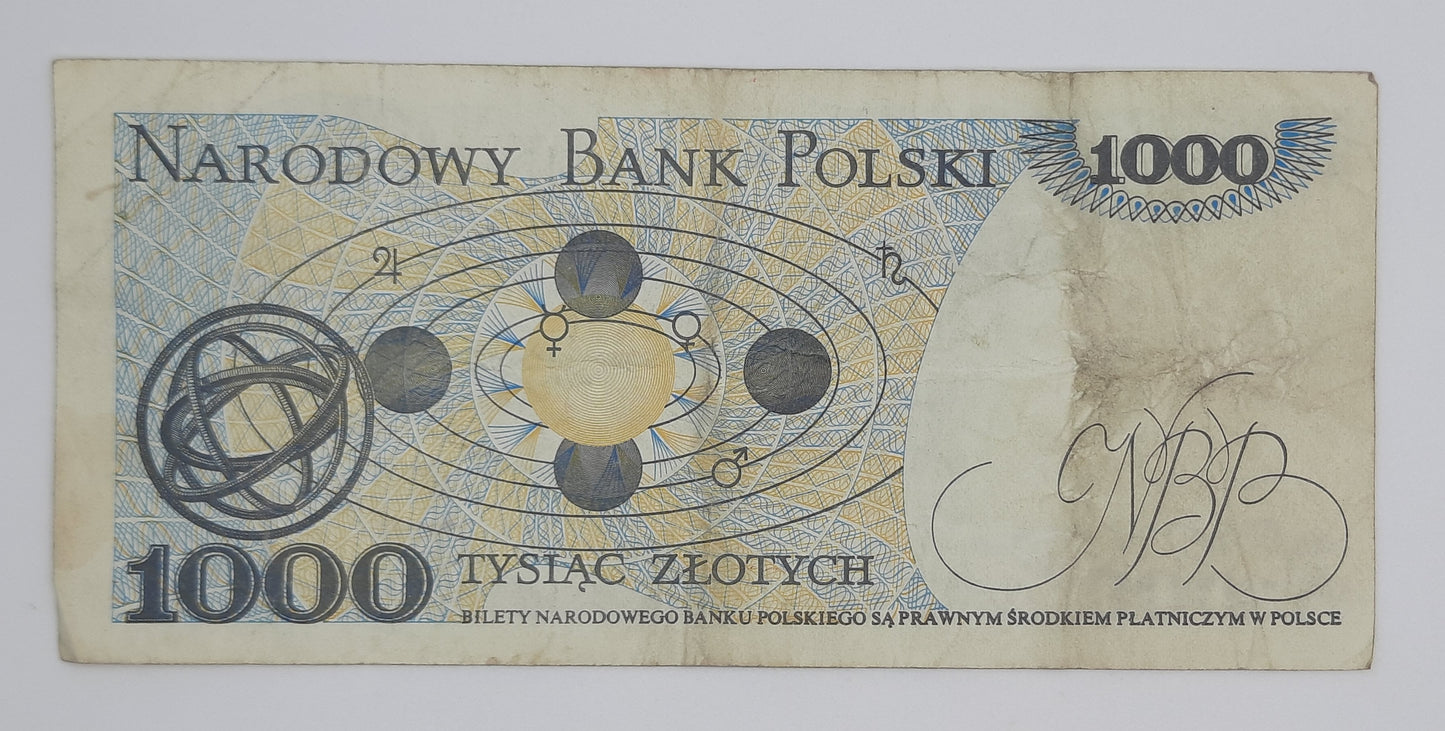 1982 - Narodowy Bank Polski, Poland - 1000 Polish Zlotych PLN Banknote Serial NO. FA 2330486 P-146c
