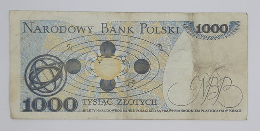 1982 - Narodowy Bank Polski, Poland - 1000 Polish Zlotych PLN Banknote Serial NO. FA 2330486 P-146c