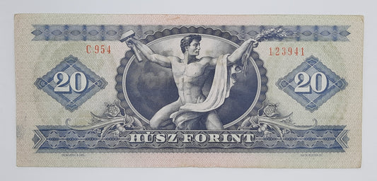 1975 Hungary, Magyar Nemzeti Bank - 20 Hungarian Forint HUF Banknote Serial No. C954 123941 P-169f