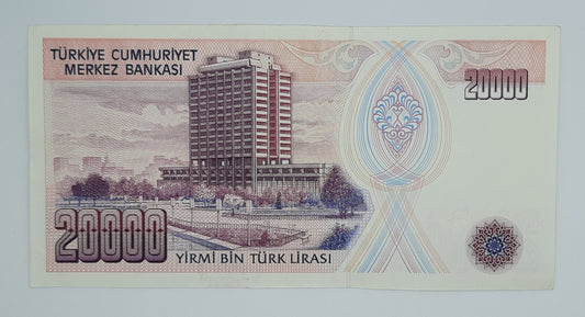 1988 Central Bank of TURKEY - 20000 Turkish Lira Banknote Serial No. D01 762150 P-201