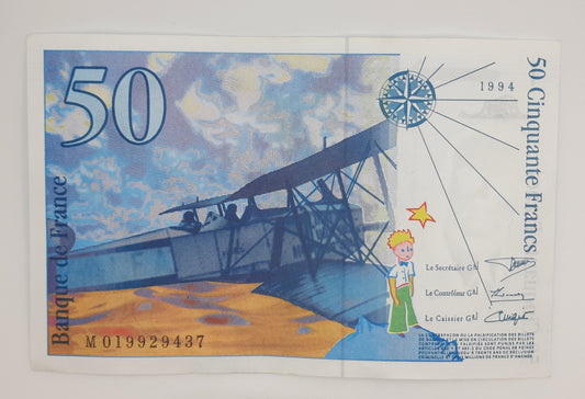 1994 Banque De France - 50 (Fifty) French Francs Banknote Serial No. M 019929437 P-157