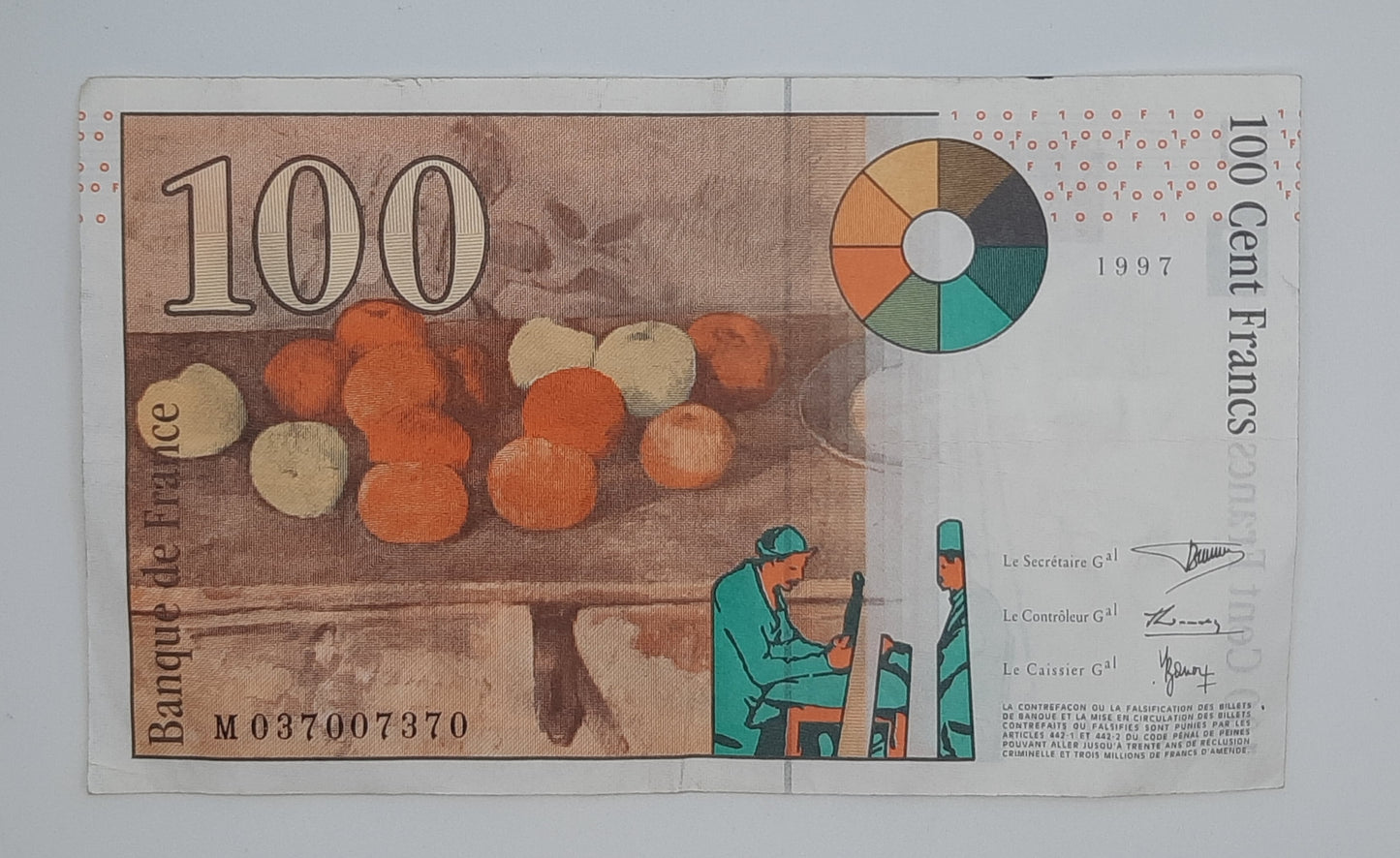 1997 Banque De France - 100 French Francs Banknote Serial No. M 037007370 P-158