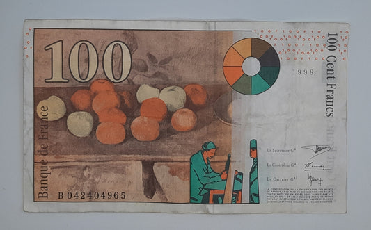 1998 Banque De France - 100 French Francs Banknote Serial No. B 042404965 P-158