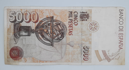 1992 Spain, Banco De Espana - 5000 Spanish Pesetas Banknote ESP Serial No N 4402005