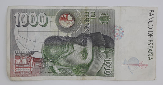 1992 Spain, Banco De Espana - 1000 Spanish Pesetas Banknote ESP Serial No 5R 507308 P-163