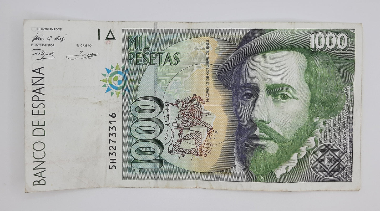 1992 Spain, Banco De Espana - 1000 Spanish Pesetas Banknote ESP Serial No 5H 3273316 P-163