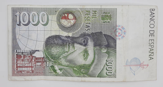 1992 Spain, Banco De Espana - 1000 Spanish Pesetas Banknote ESP Serial No 5H 3273316 P-163